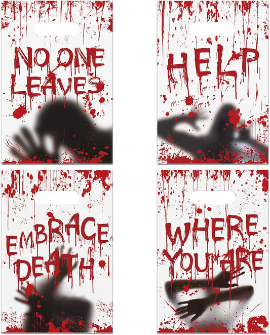 60Pcs Halloween Party Favor Bags Bloody Ghost Plastic Gift Bags Scary Words Treat Bags Candy Goodies Bags for Halloween Horror Theme Birthday Party Snacks Cookies Packing Supplies