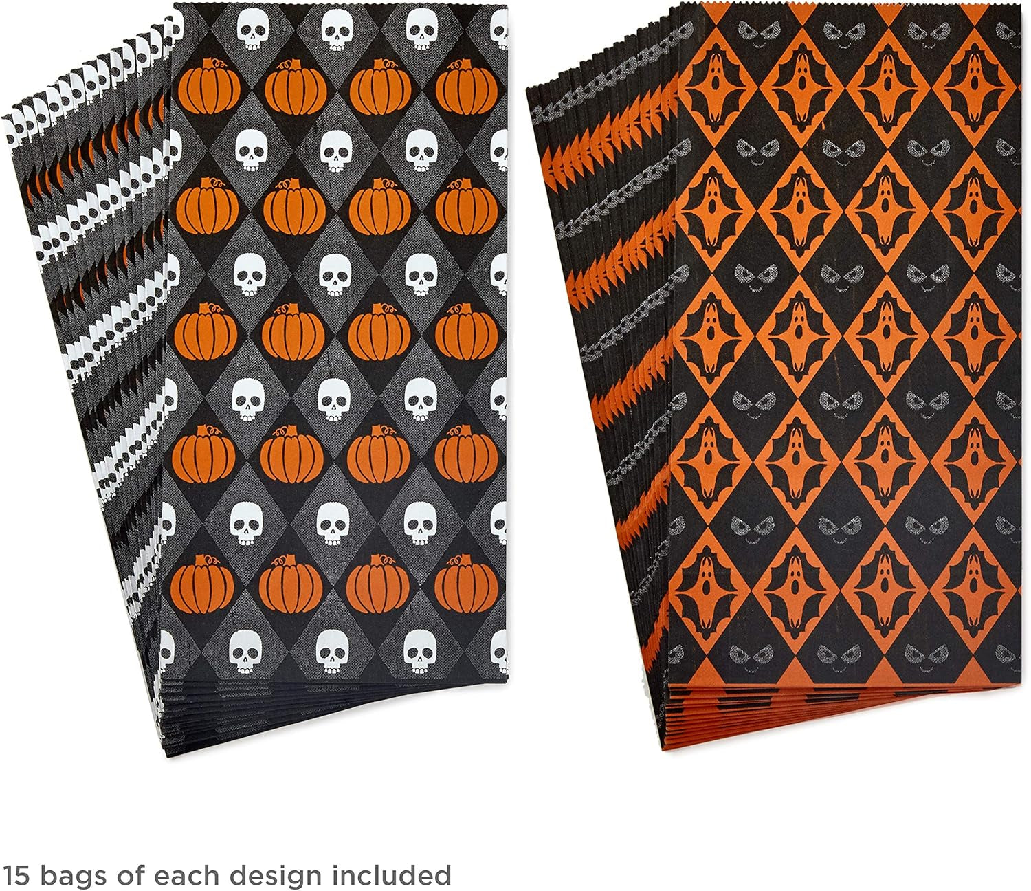 Halloween Party Favor and Wrapped Treat Bags (30 Ct., Skulls and Pumpkins, Ghosts and Eyes) for Trick or Treating, Class Parties, Luminaries, Crafts, Día De Los Muertos