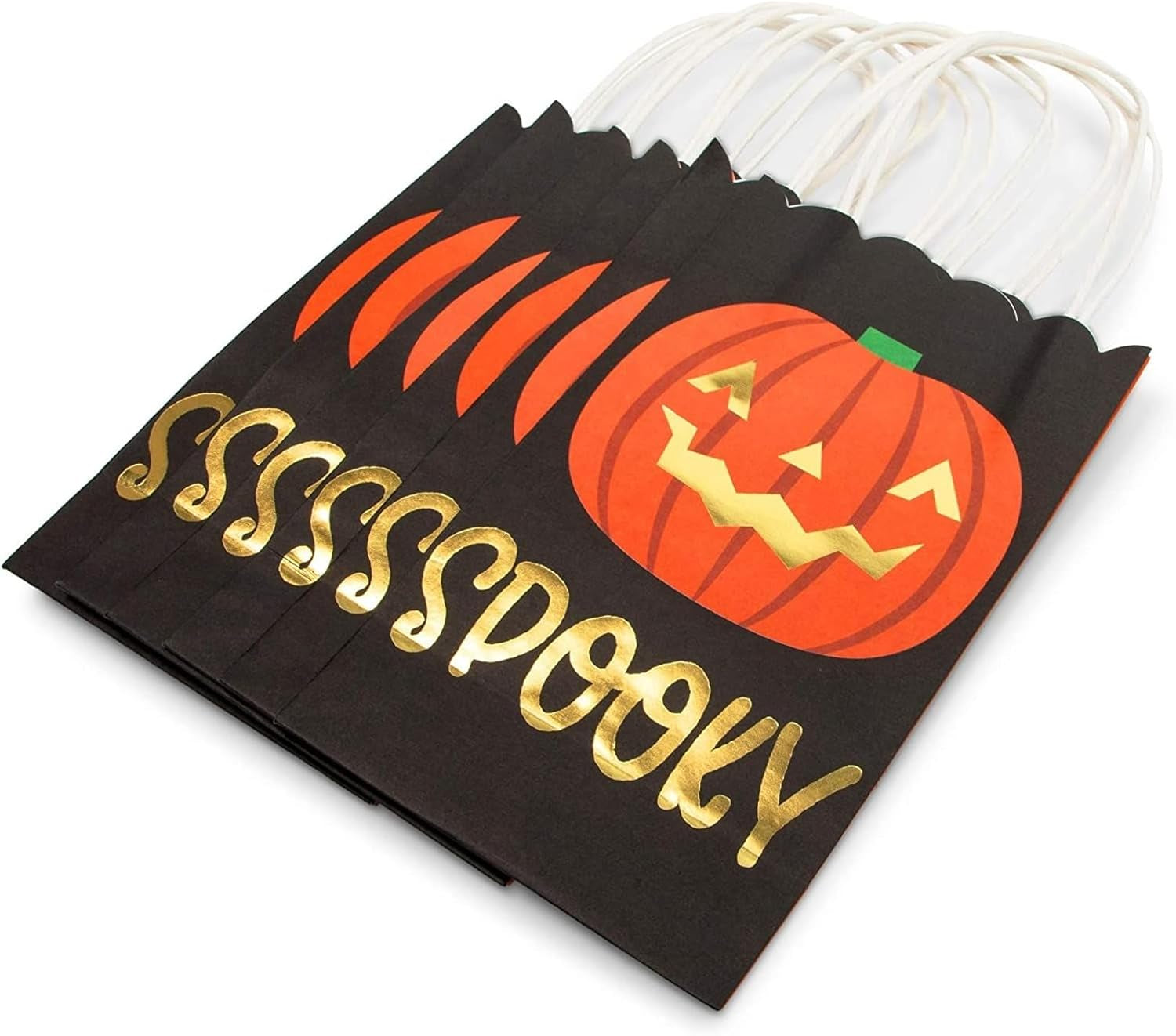 24 Pack Halloween Paper Goodie Bags with Handles for Kids Trick or Treat Candy Gift, Party Favor Supplies, 4 Designs - Gift Bag - Party Supply